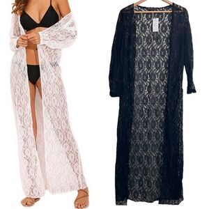 Beach coverup ZANZEA COLLECTION Black LACE OPEN CARDIGAN SIZE 10 NWT🏷